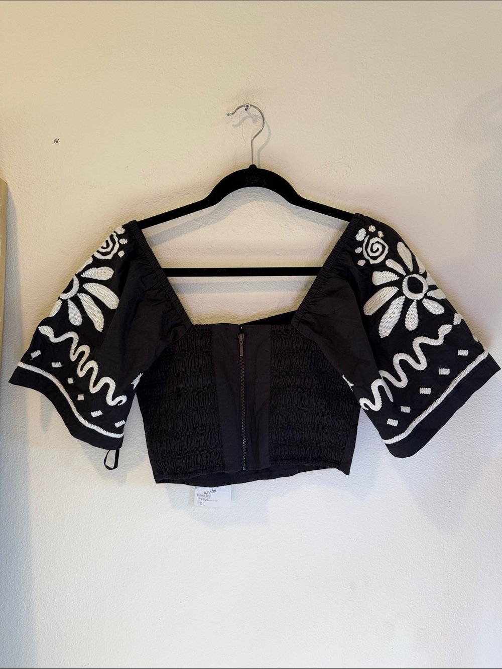 Cleobella Black Puff Sleeve Embroidered Crop Top - Picture 7 of 10